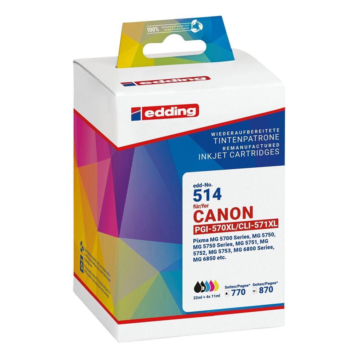 edding Tintenpatrone (5-tlg., ersetzt Canon »PGI-570XL / CLI-571XL BK/C/M/Y«)