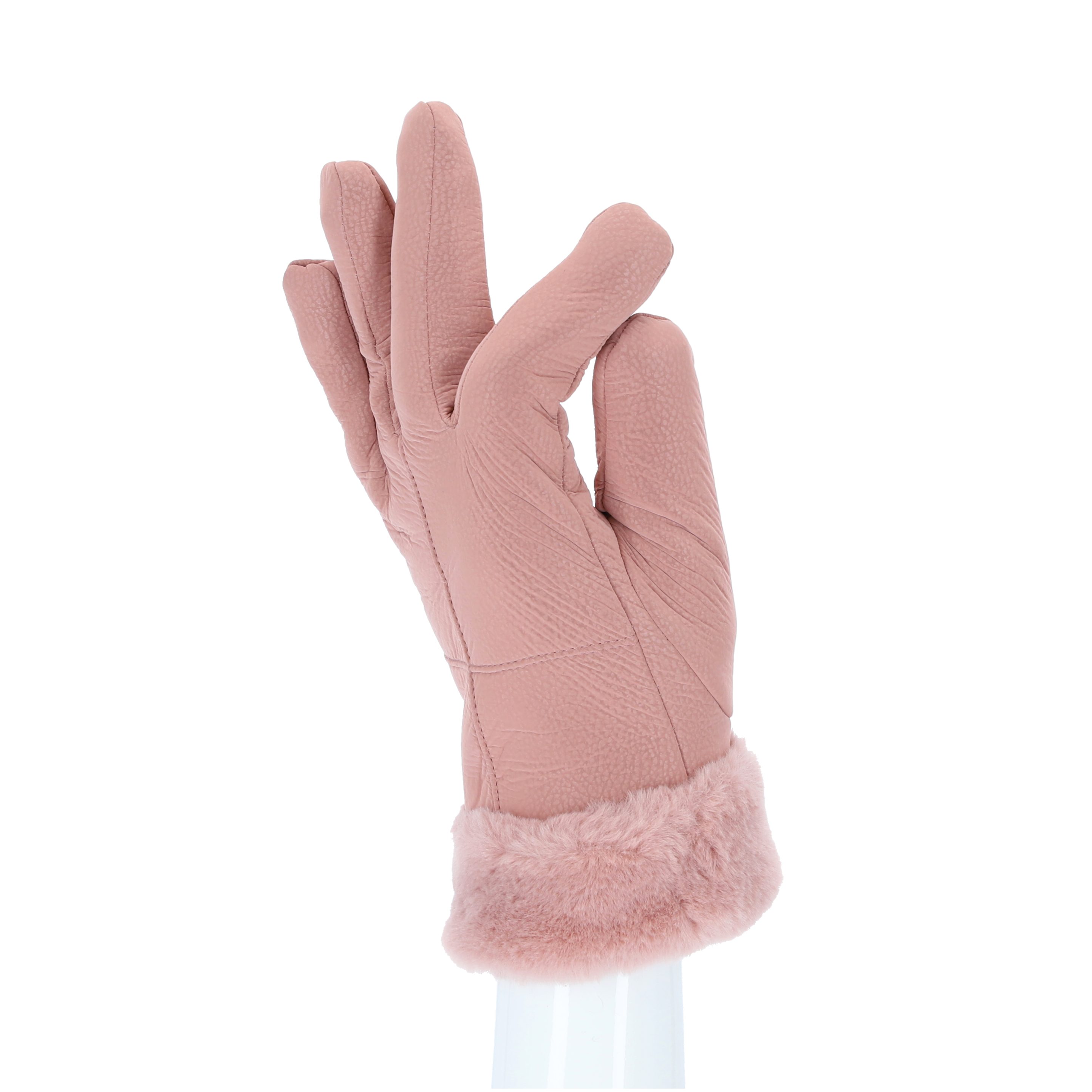 halsüberkopf Accessoires Lederhandschuhe Handschuhe aus Kunstleder mit Webpelzrand rosé