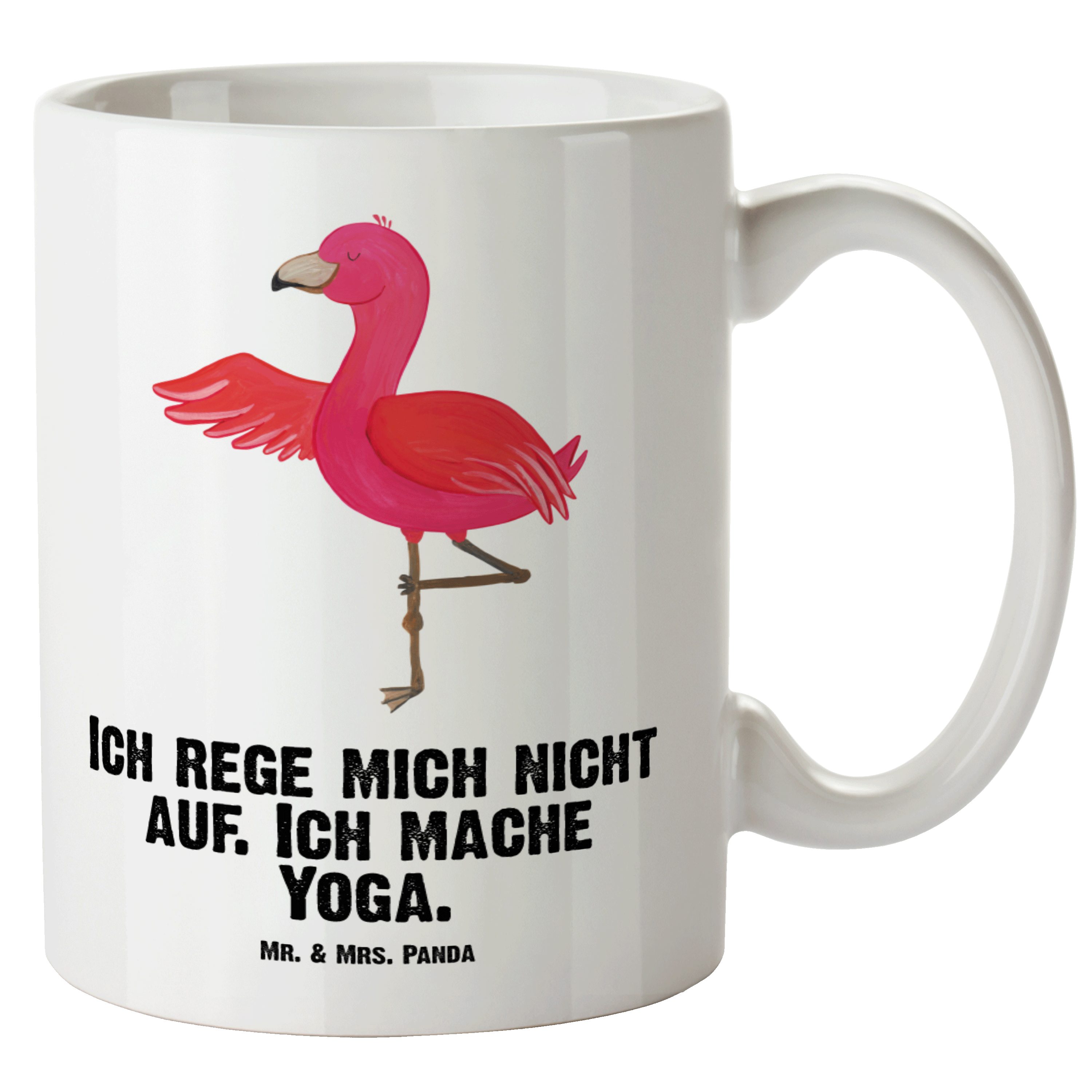 Mr. & Mrs. Panda Tasse Flamingo Yoga - Weiß - Geschenk, Achtsamkeit, Aufregen, Große Tasse, XL Tasse Keramik