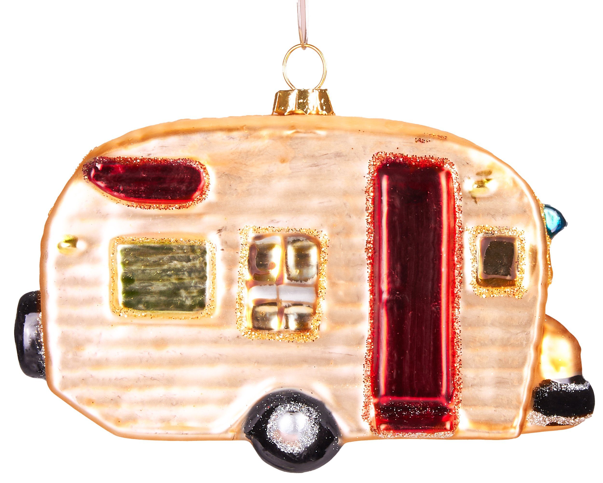 Mundgeblasene aus Wohnwagen, Glas, handbemalt - Christbaumschmuck schöne cm Weihnachtskugel Retro 11 Weihnachtsdeko BRUBAKER