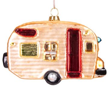 BRUBAKER Christbaumschmuck Mundgeblasene Weihnachtskugel Retro Wohnwagen, schöne Weihnachtsdeko aus Glas, handbemalt - 11 cm