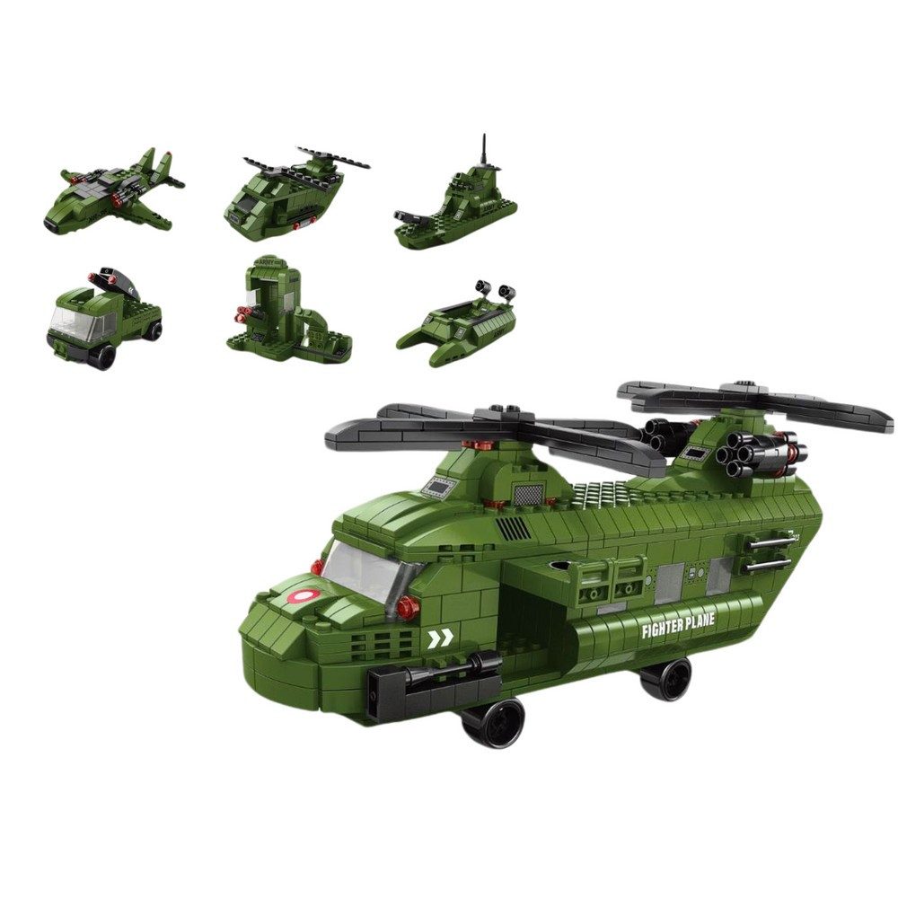 LEAN TOYS Modellbausatz Konstruktionsspielzeug Militärhubschrauber Klemmbausteine, (Spar-Set, 1000-tlg), 6-in-1-Modelle, 1000 Teile, Aufkleber, Anleitung