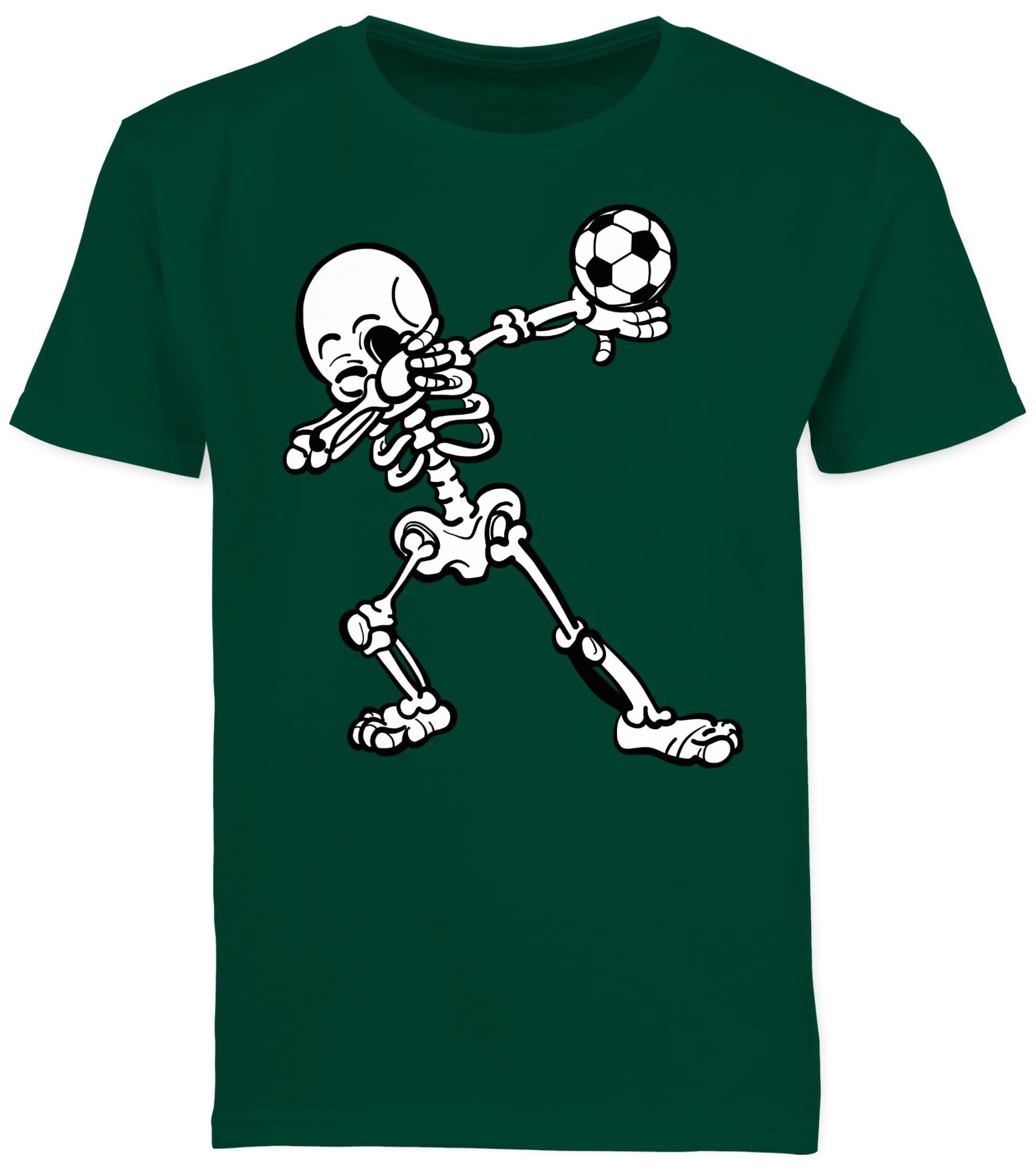Kleidung Kinder mit Tannengrün T-Shirt 2 Skelett Fussball Sport Dabbendes Shirtracer