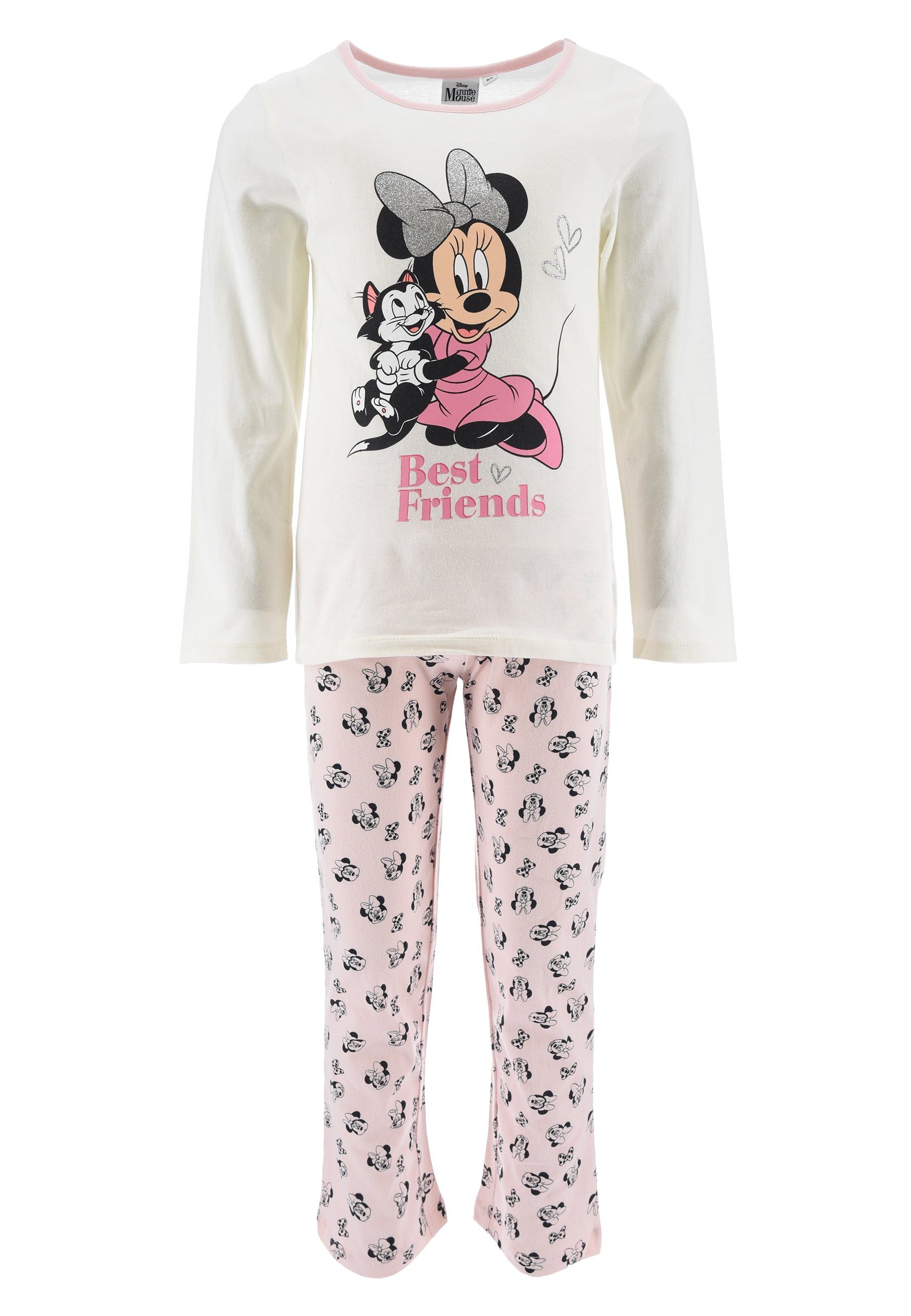 Disney Minnie Mouse Schlafanzug Mädchen Schlafanzug Pyjama Langarm Shirt + Schlaf-Hose (2 tlg) Mini Maus Weiß