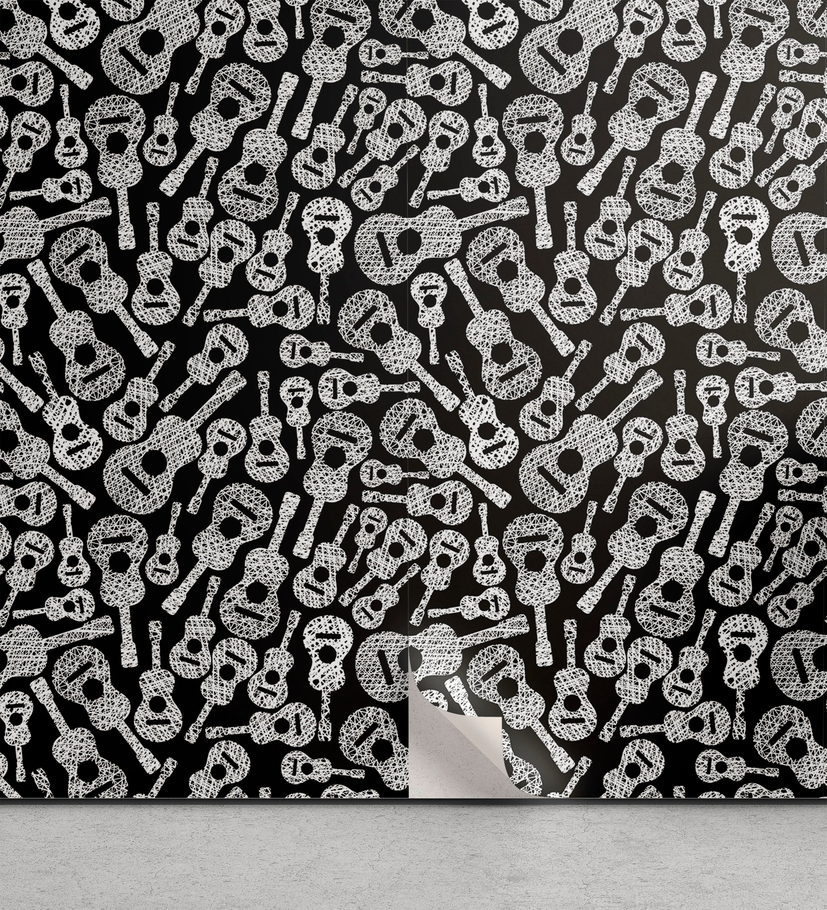Abakuhaus Vinyltapete selbstklebendes Wohnzimmer Küchenakzent, Schwarz und weiß abstrakte Gitarren