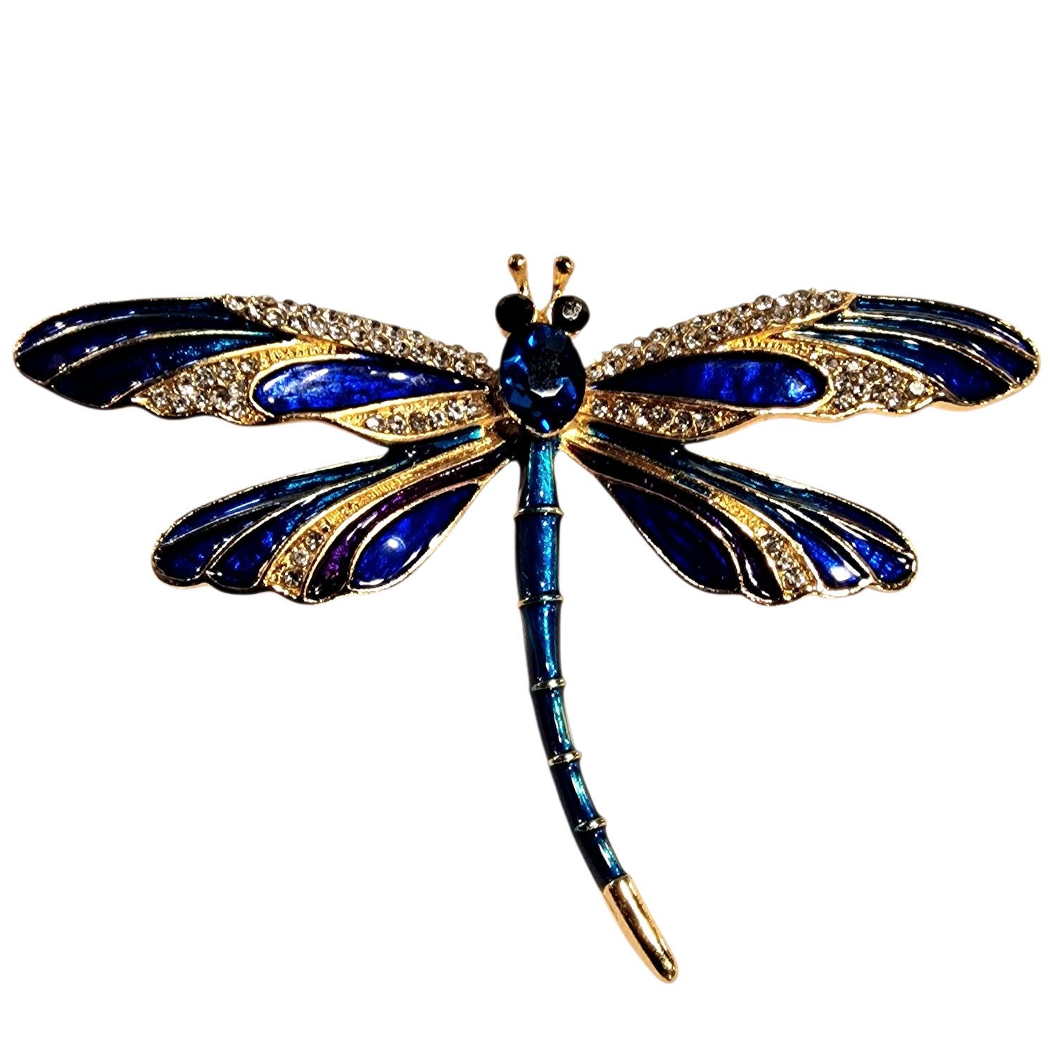 Dark-Desires Brosche Vintage Libellen-Brosche mit blauer Emaille und Strass, Damen Brosche vintage Accesssoire retro Anstecknadel
