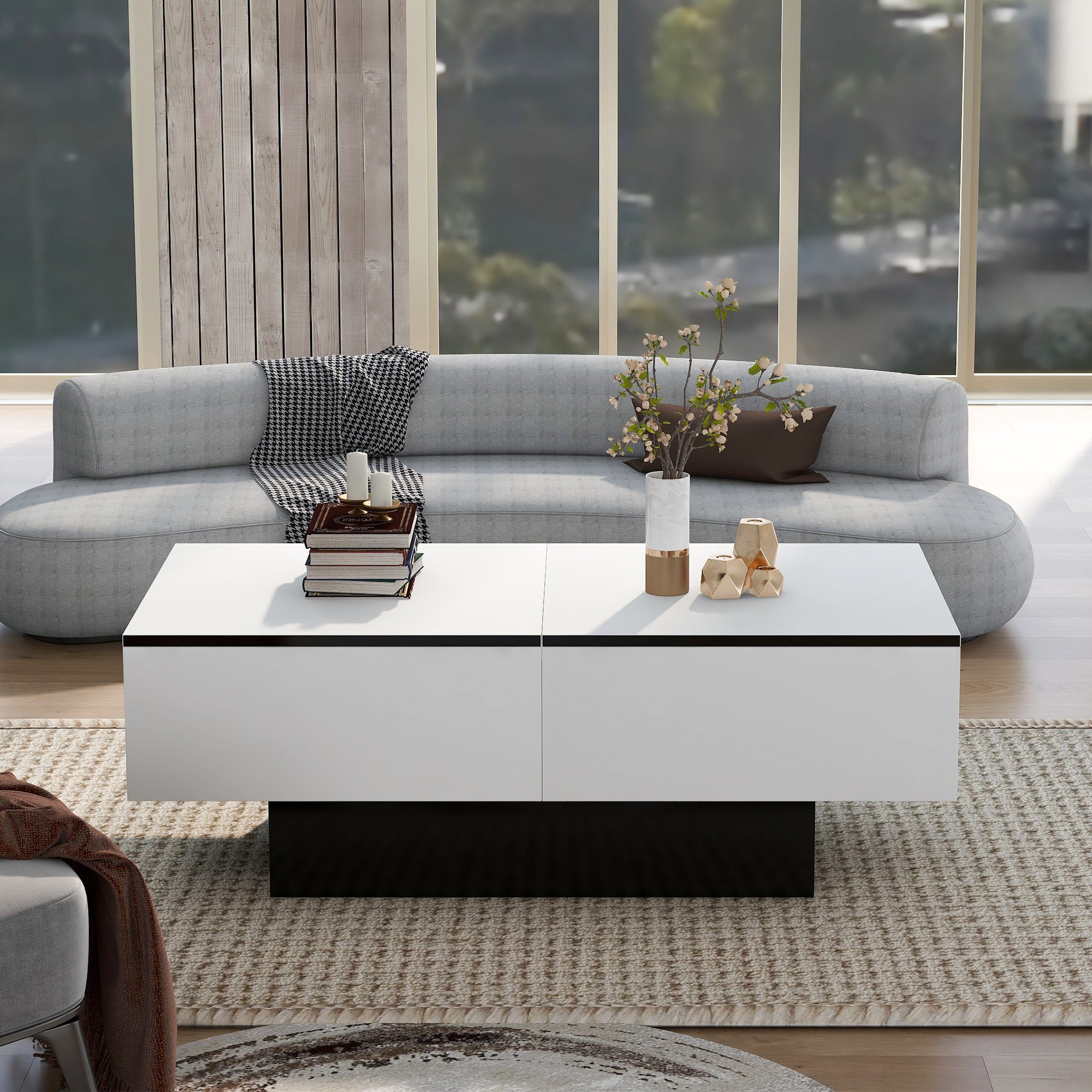 Sweiko Couchtisch, Sofatisch mit ausziehbarer Tischplatte, Hochglanz,  102x60x40cm