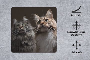 MuchoWow Gaming Mauspad Zwei süße Maine Coon Katzen (1-St), Mousepad mit Rutschfester Unterseite, Gaming, 40x40 cm, XXL, Großes