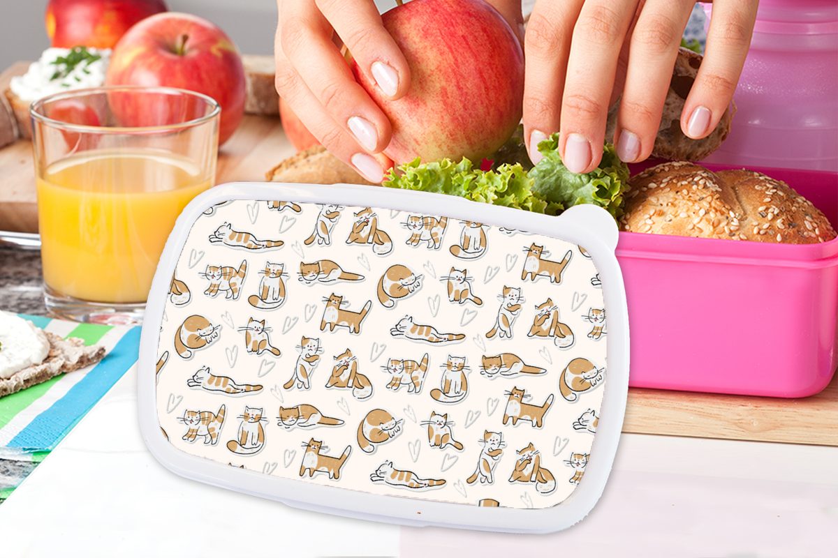 (2-tlg), - Mädchen, Erwachsene, MuchoWow Lunchbox Muster für rosa Katze Tiere, Brotdose Kinder, Brotbox Kunststoff, - Kunststoff Snackbox,