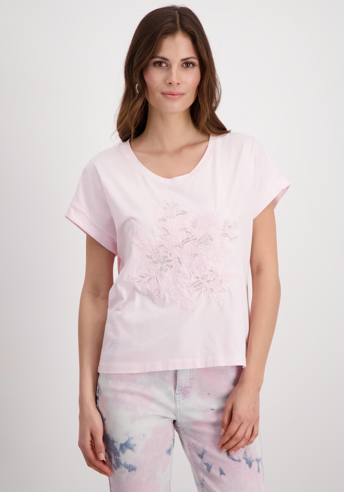 Monari T-Shirt mit gestickten Blumen