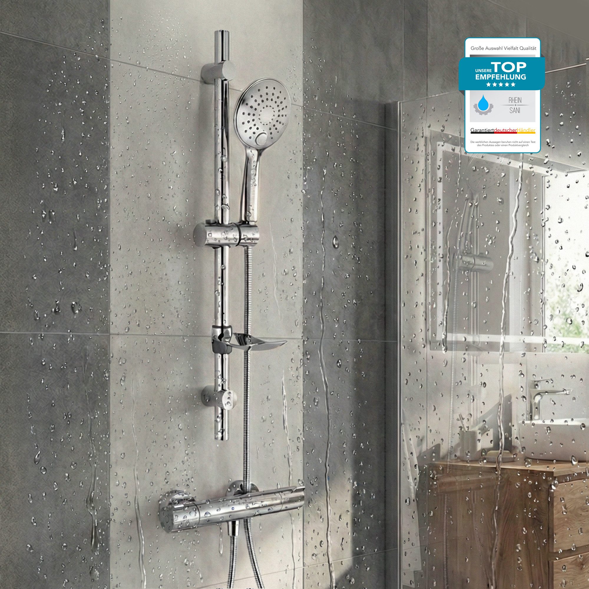 hansgrohe Duscharmatur Duschsystem mit Thermostat Ecostat 1001CL, Regendusche oder Handbrause (Spar-Set) EcoStop & 40°C Sicherheitssperre, Armatur in chrom, Wandmontage