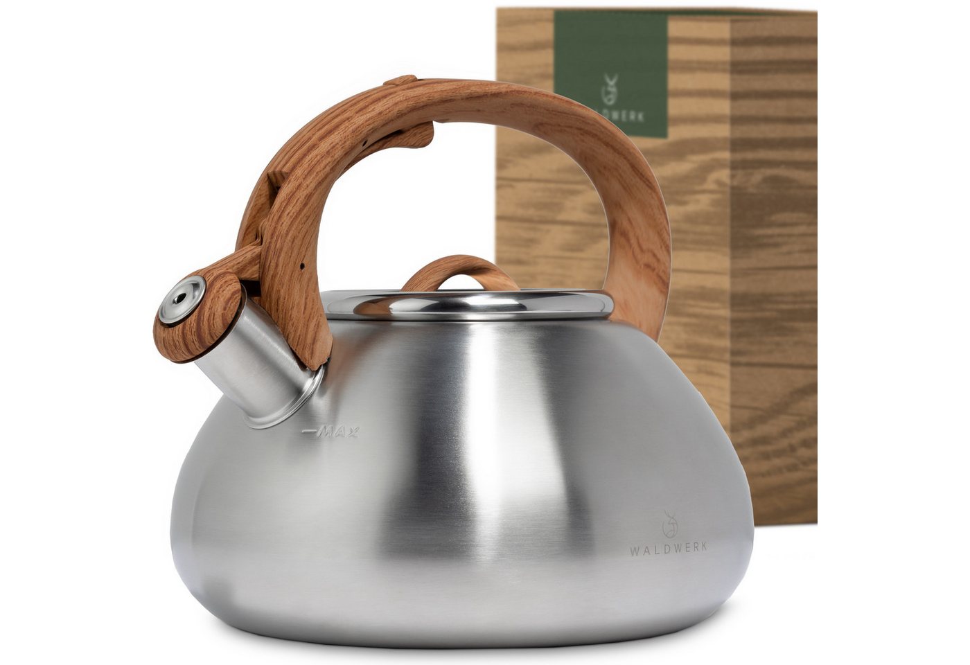 Waldwerk Wasserkessel (2,3L) - Für Induktion und Gasherd - Edelstahl & Kunststoff, Edelstahl, Teekessel - Flötenkessel mit Pfeifton