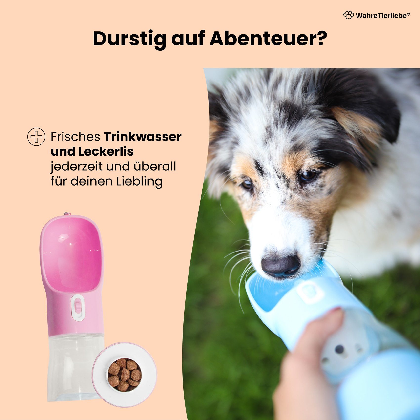 Wahre Tierliebe Trinkflasche inkl. Futterbehälter, BPA Frei, Das Original