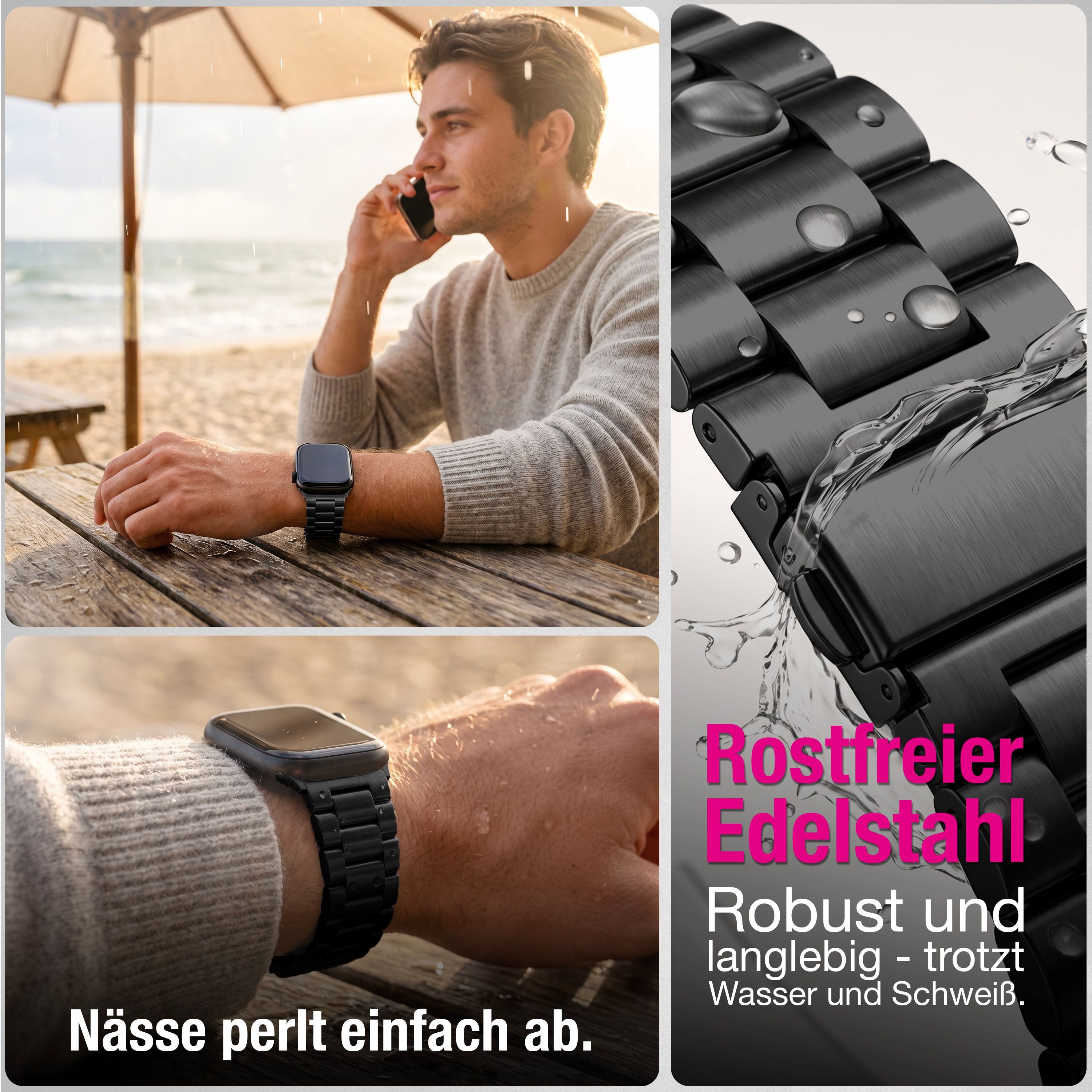 Nalia Smartwatch-Armband Apple Watch 49mm/46/45/44/42(Serie 1-3), Edelstahl Ersatzband / für Business & Freizeit / Rostfrei & Kratzfest