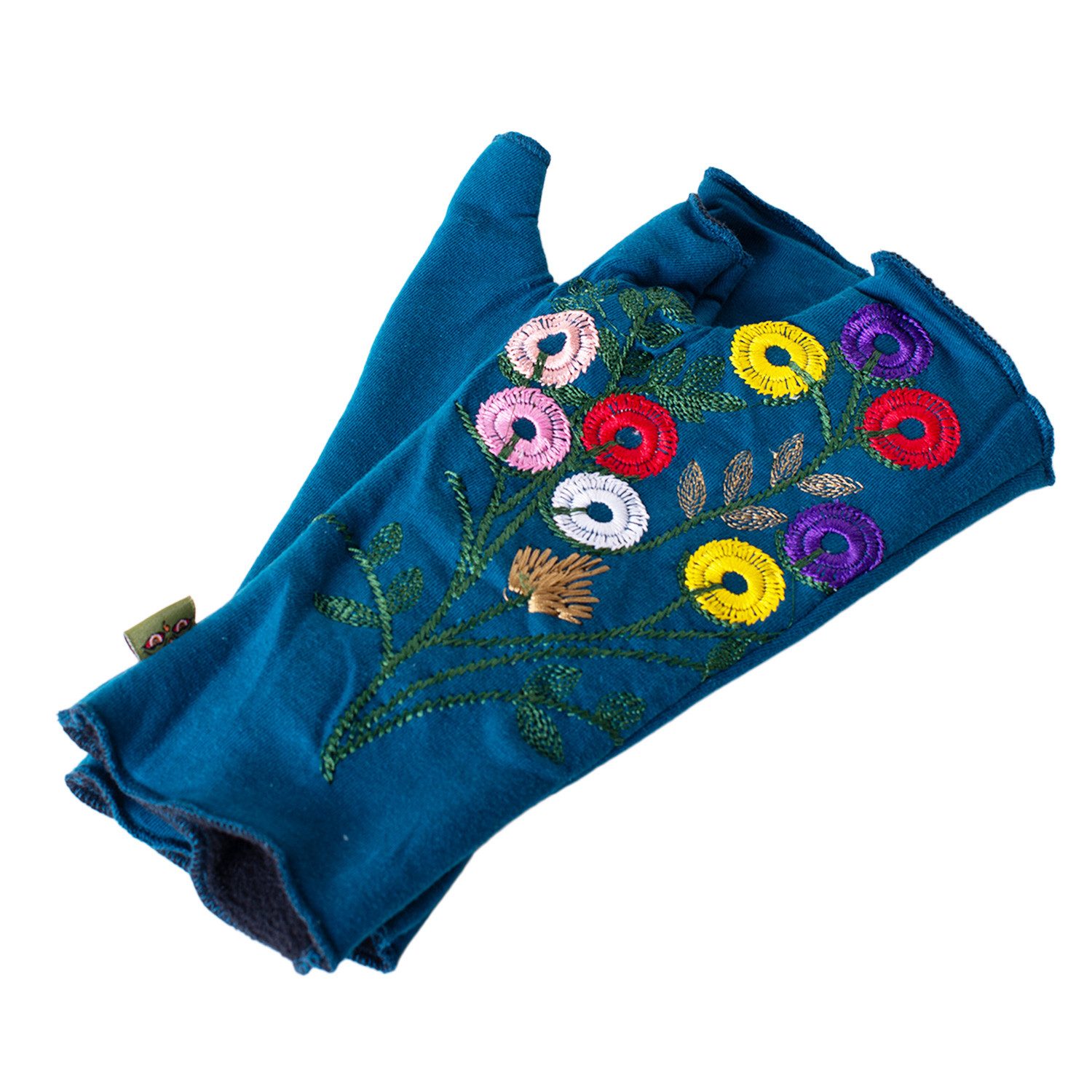 Vishes Armstulpen Warme Handstulpen mit Blumenstickerei, außen Baumwolle, innen Fleece Alternative Bekleidung, Ethno, Hippie, Retro Style