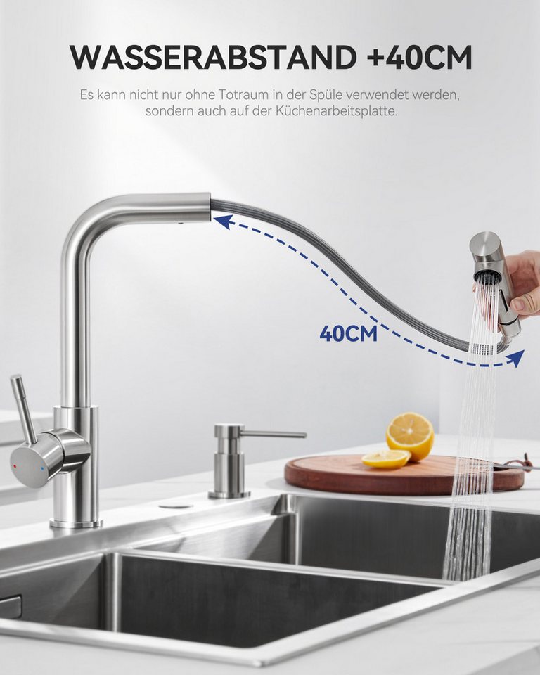 Thumbnail - Sofetiy max Küchenarmatur 360° Ausziehbar Küche Wasserhahn Hochdruck Mischbatterie Edelstahl Spültischarmatur mit Brause...