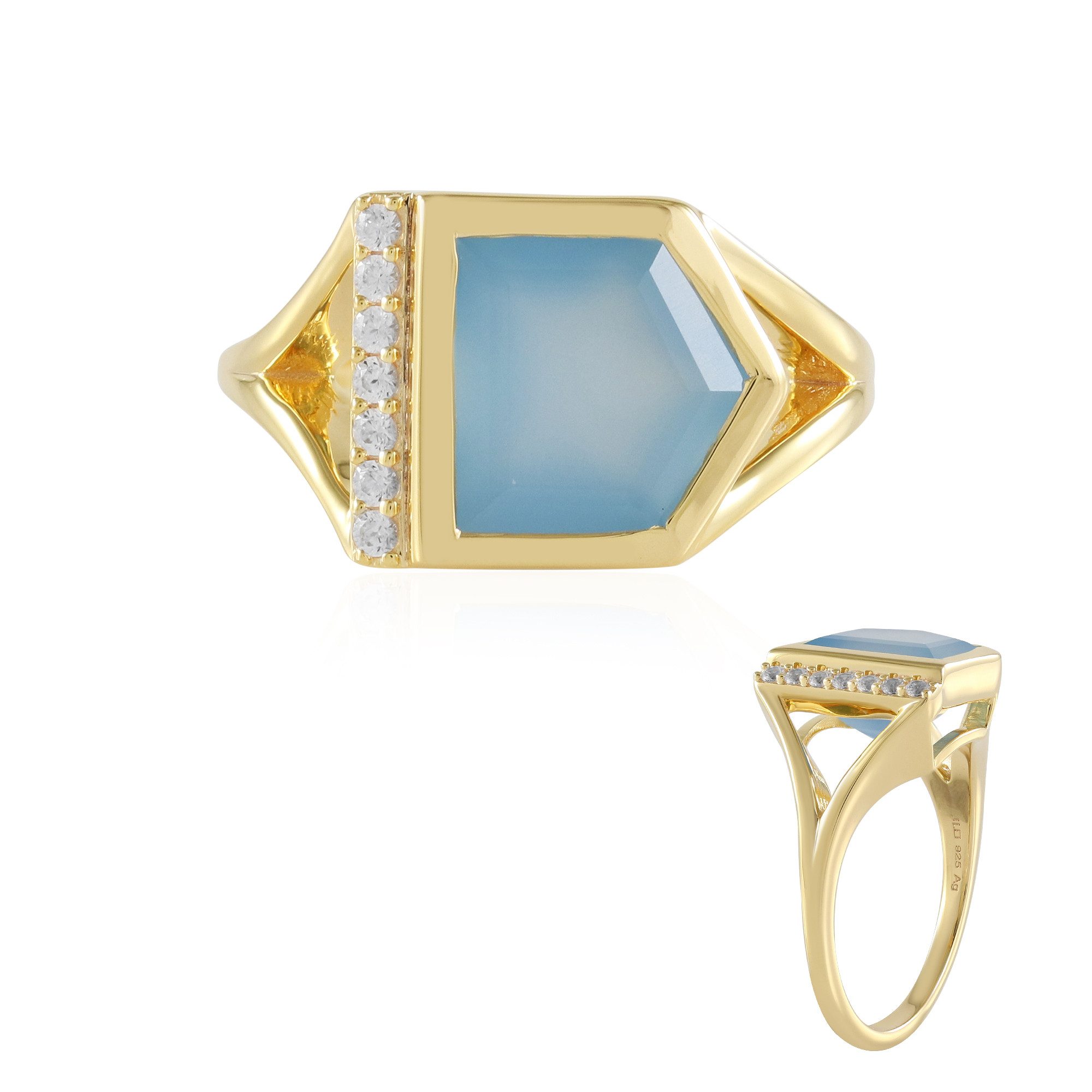 Cavill Silberring Blauer Onyx Goldplattierter Silberring, Indien, 3,377ct (1-tlg)