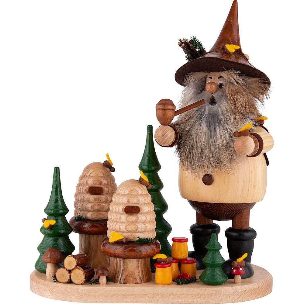 DWU - Drechselwerkstatt Uhlig Räuchermännchen Waldwichtel auf Brett Imker (26cm) Räuchermann von Drechselwerkstatt U