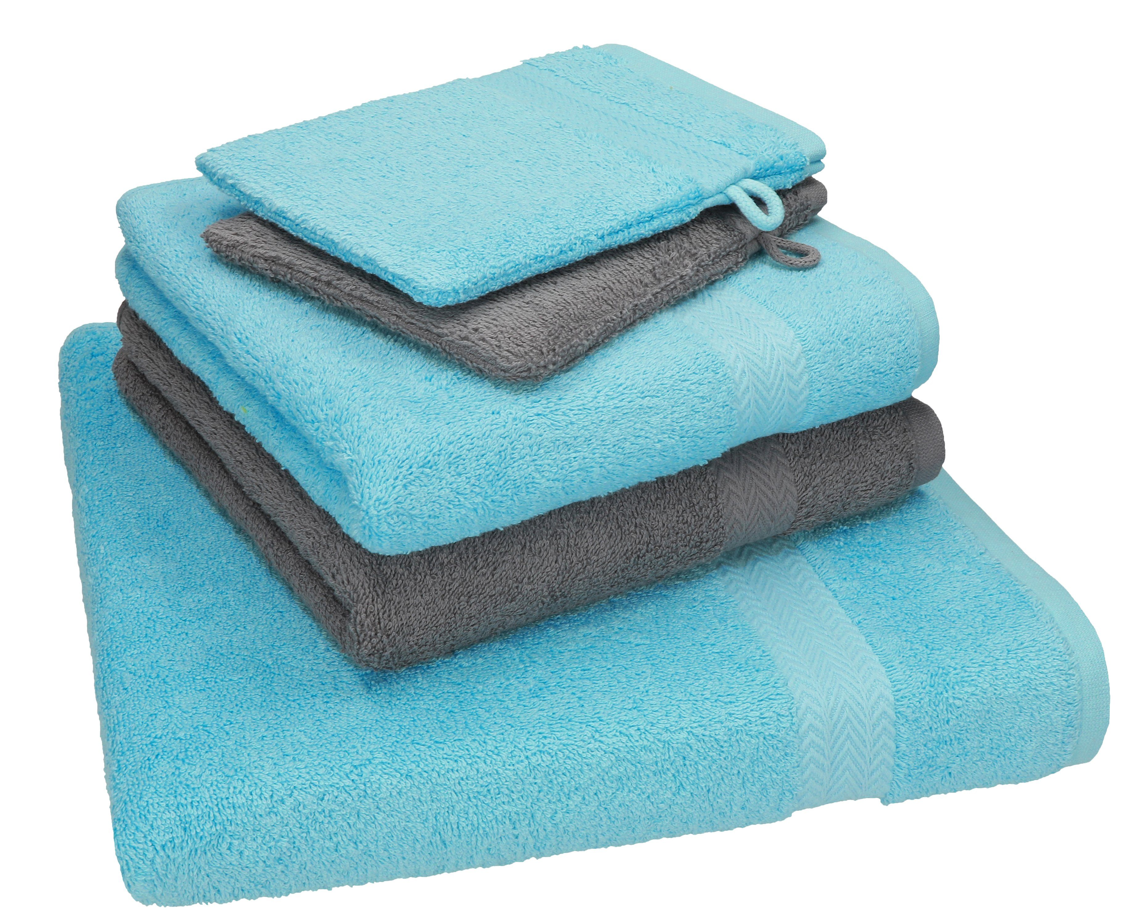 Pack 100% 5 türkis Baumwolle (5-tlg) Single Betz 1 TLG. Baumwolle, Handtuch Waschhandschuhe, Handtücher 2 Duschtuch 2 Handtuch Betz Set Set