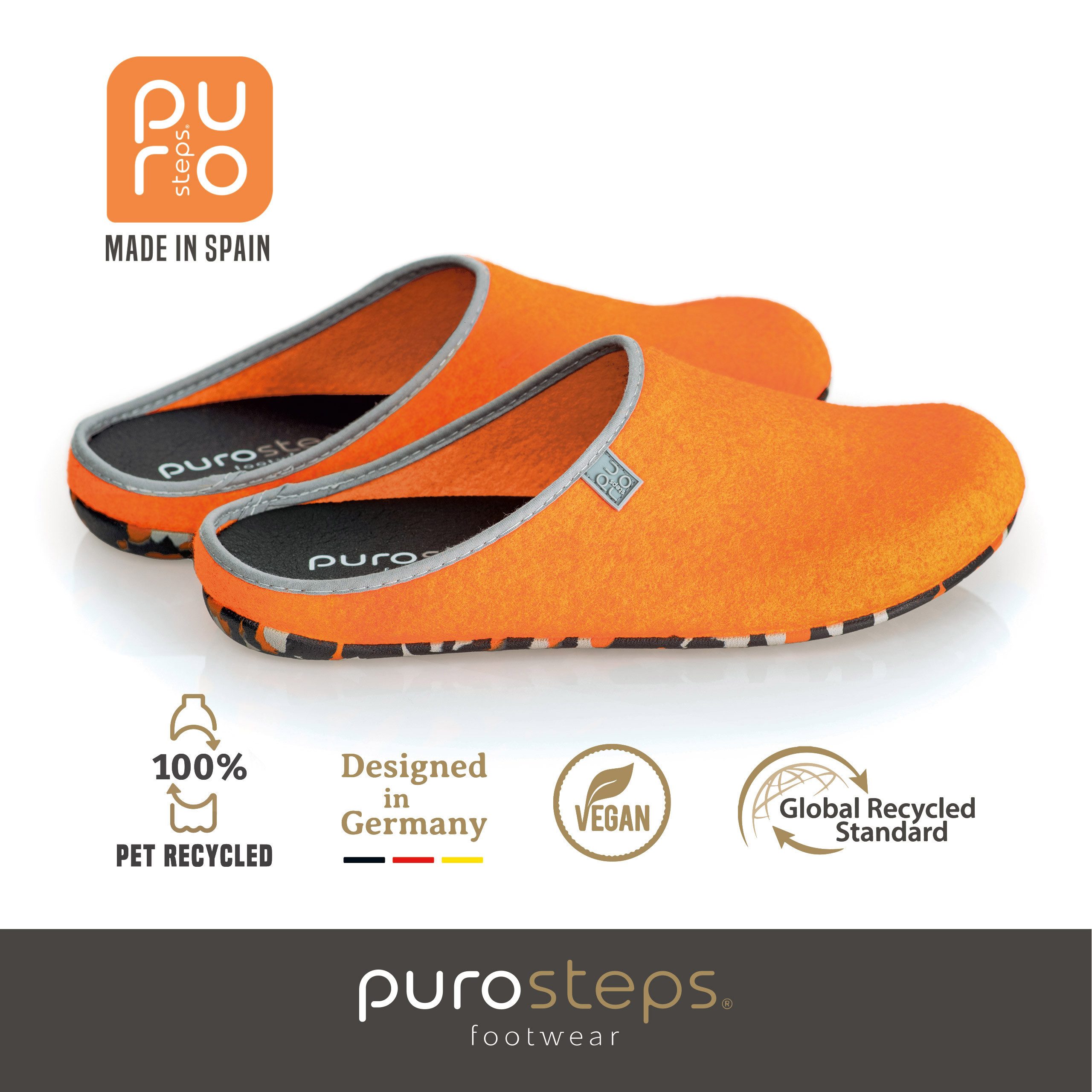 purosteps Fieltro-Eco Hausschuh Hergestellt aus recycelten PET Flaschen, Handgefertigt, Naturkautschuk