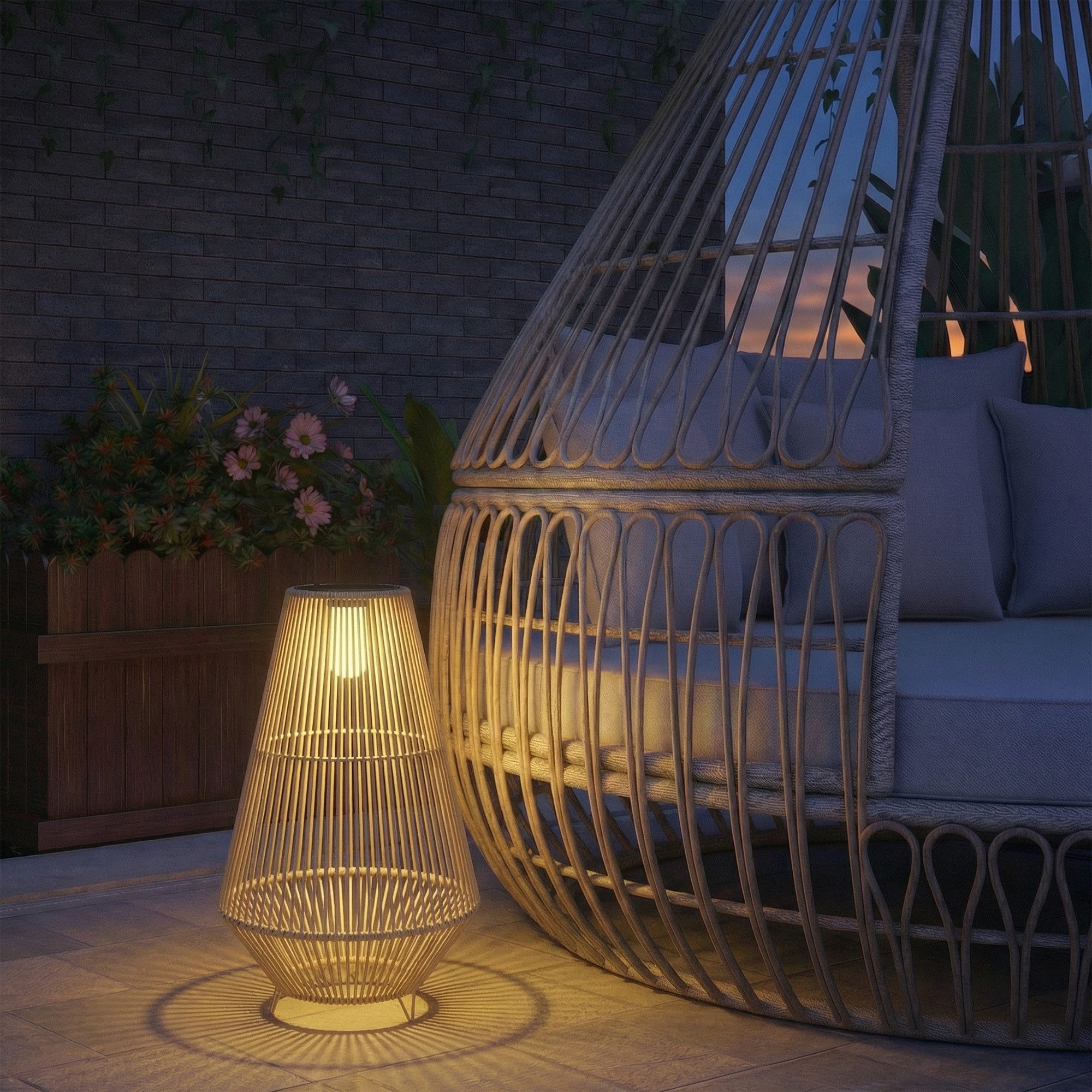 Outsunny LED Solarleuchte mit Lichtsensor, Ein-,Ausschalter, LED fest integriert, Warmweiß, für Garten Balkon Außen Rasen Hof