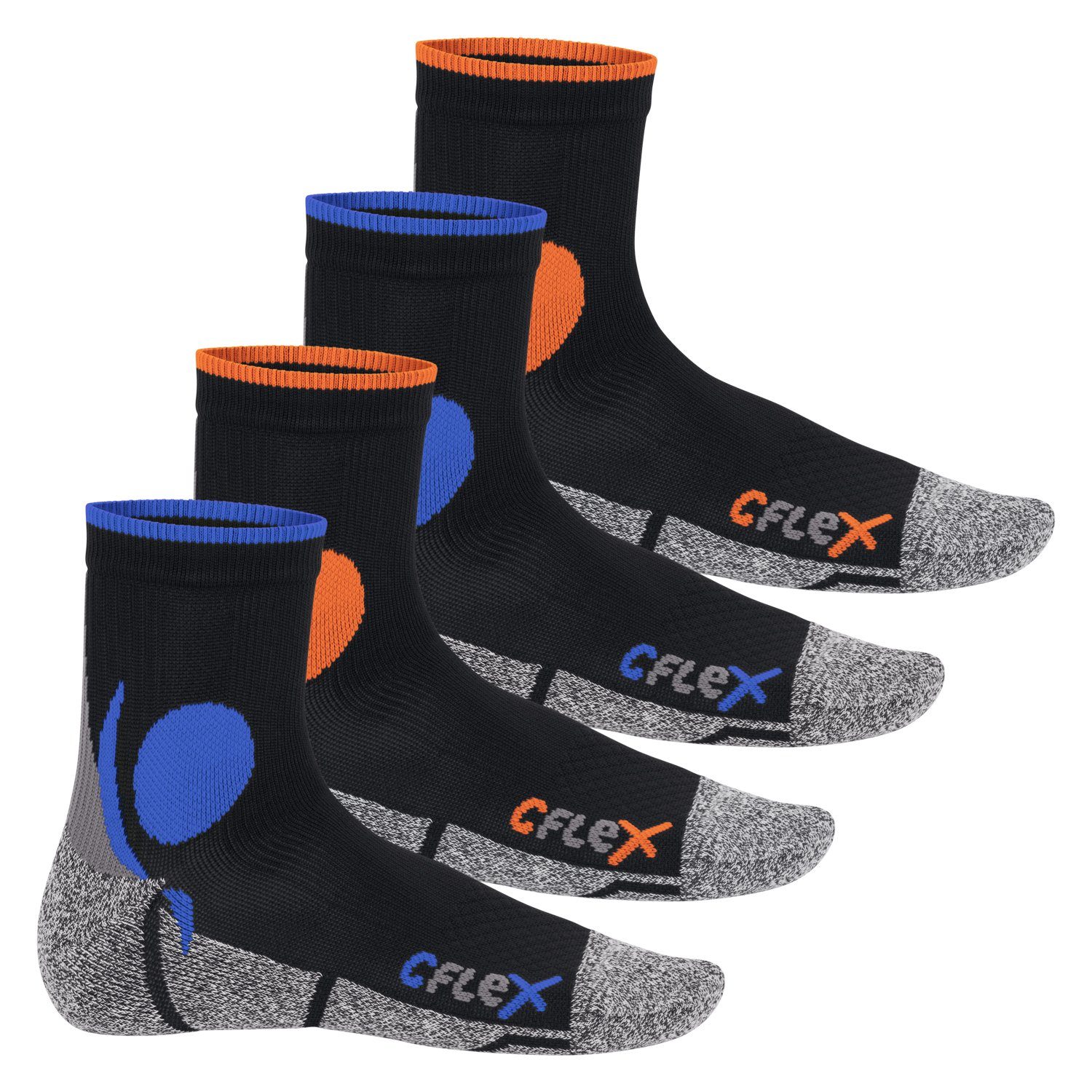 CFLEX Sportsocken Damen und Herren Running Funktions-Socken (4 Paar) Laufsocken Schwarz/Mix