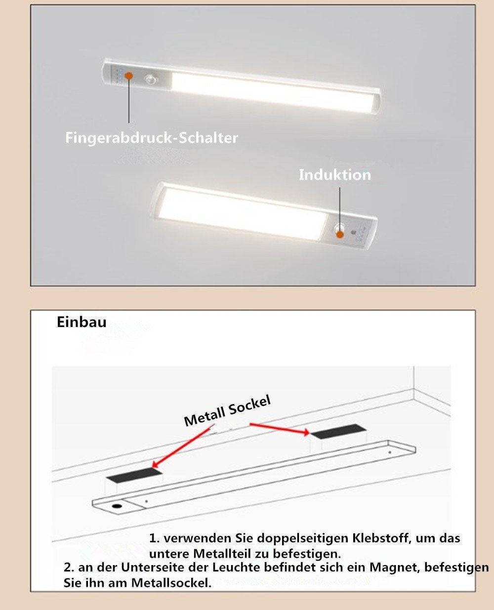 autolock LED LED Bewegungsmelder, mit Schranklicht,Tragbares 2 Kabellose Stück LED, Unterbauleuchte,USB Wiederaufladba WarmesWeiß Schrankbeleuchtung Unterbauleuchte