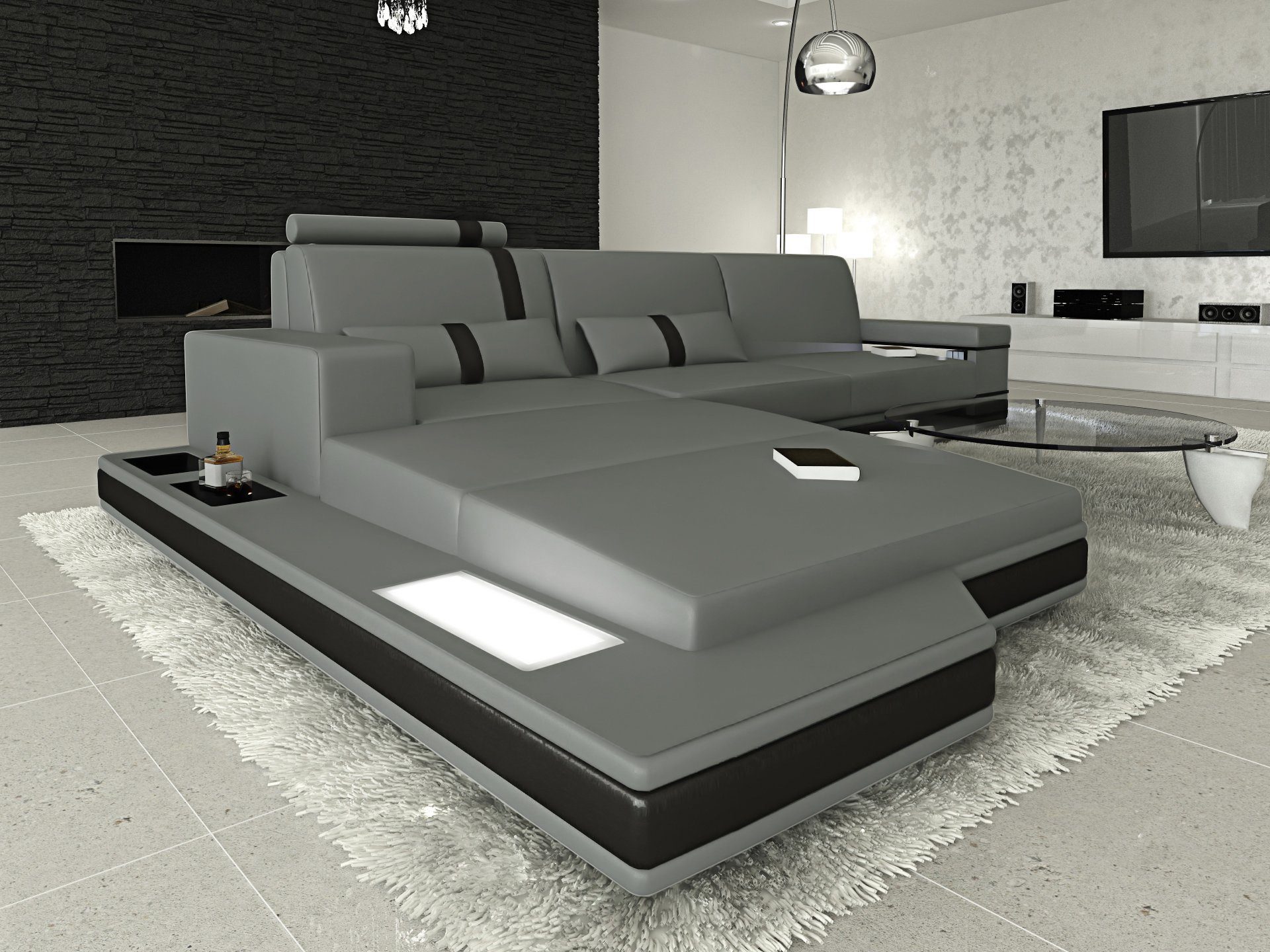 Sofa Dreams Ecksofa »Messana - L Form Ledersofa«, Couch, mit LED, wahlweise  mit Bettfunktion als Schlafsofa, Designersofa