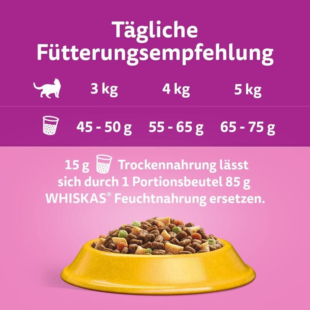Whiskas WHISKAS® Karton Trocken 1+ mit Huhn 800g, Trockenfutter für: Katze