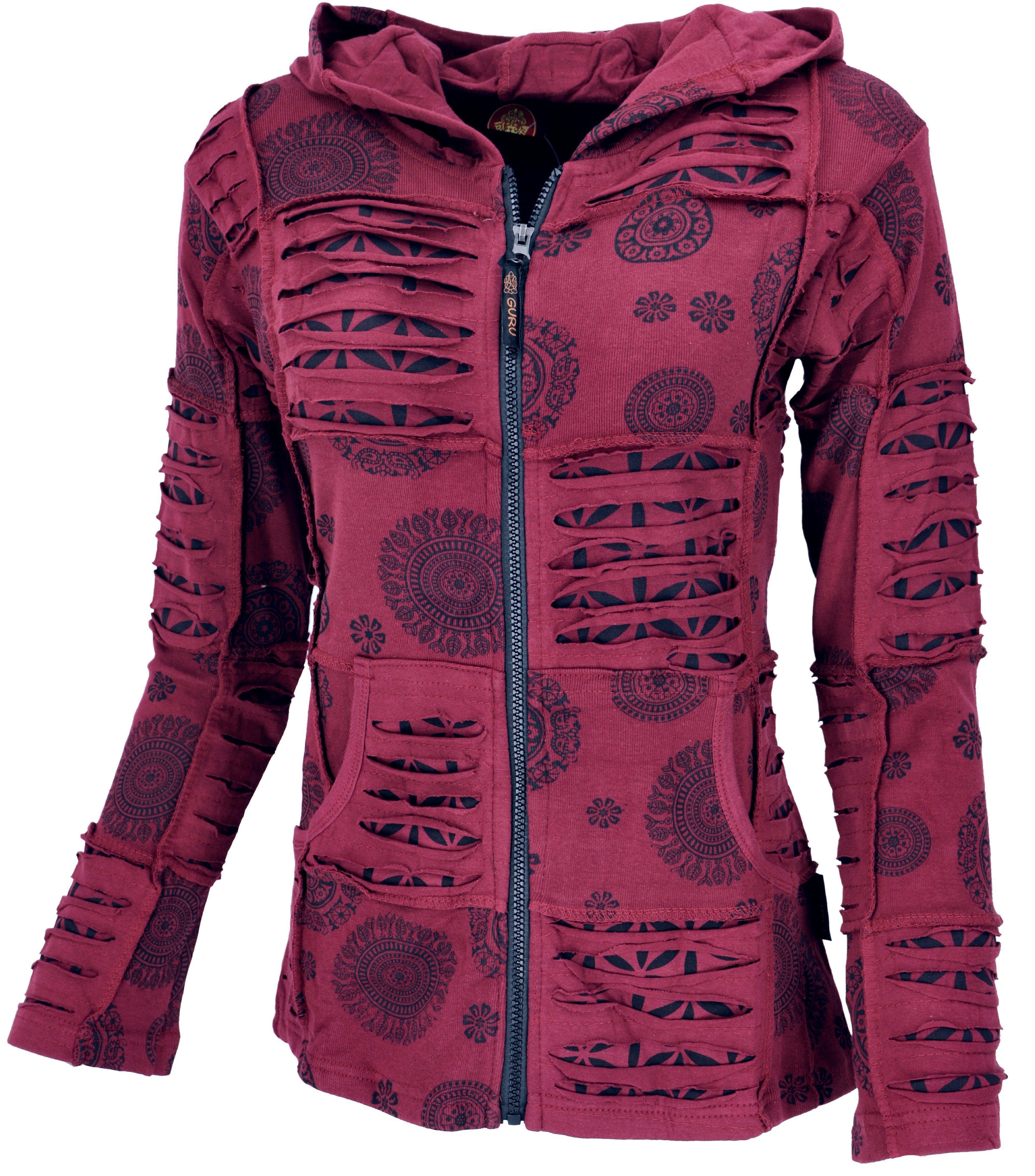 Guru-Shop Langjacke Goa Patchwork Jacke, Boho Kapuzenjacke - bordeaux alter günstig online kaufen
