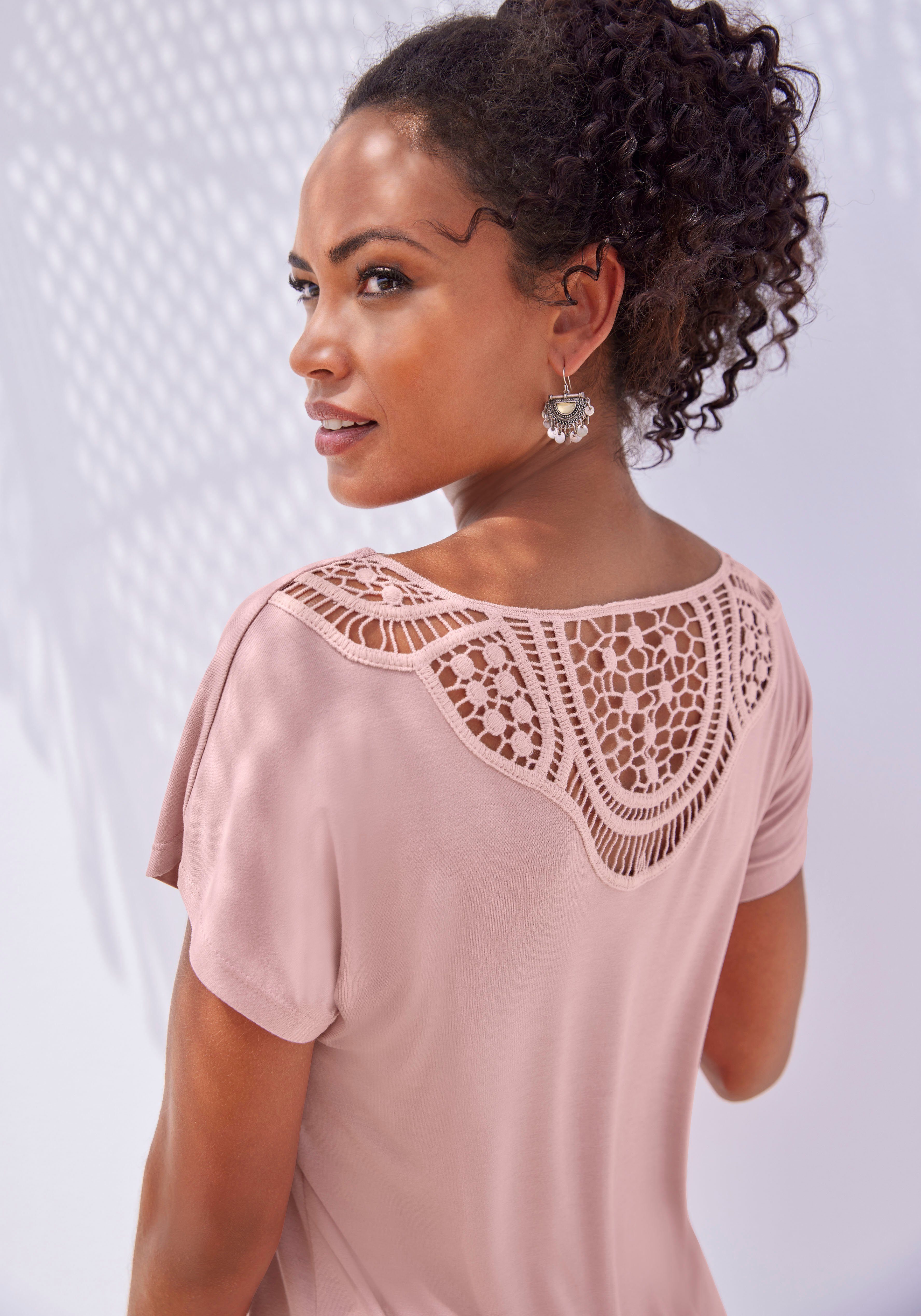 Vivance Kurzarmshirt mit Häkelspitze am Rücken aus weichem Viskose-Stretch