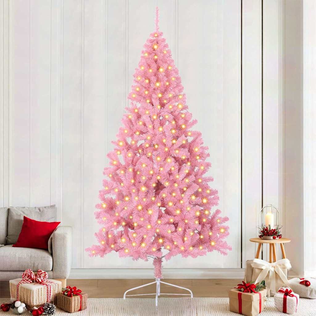 furnicato Künstlicher Weihnachtsbaum Künstlicher vorbeleuchteter Weihnachtsbaum Rosa 240 cm PVC, UV-beständige Tanne mit 300 warmweißen LEDs und USB-Stromversorgung