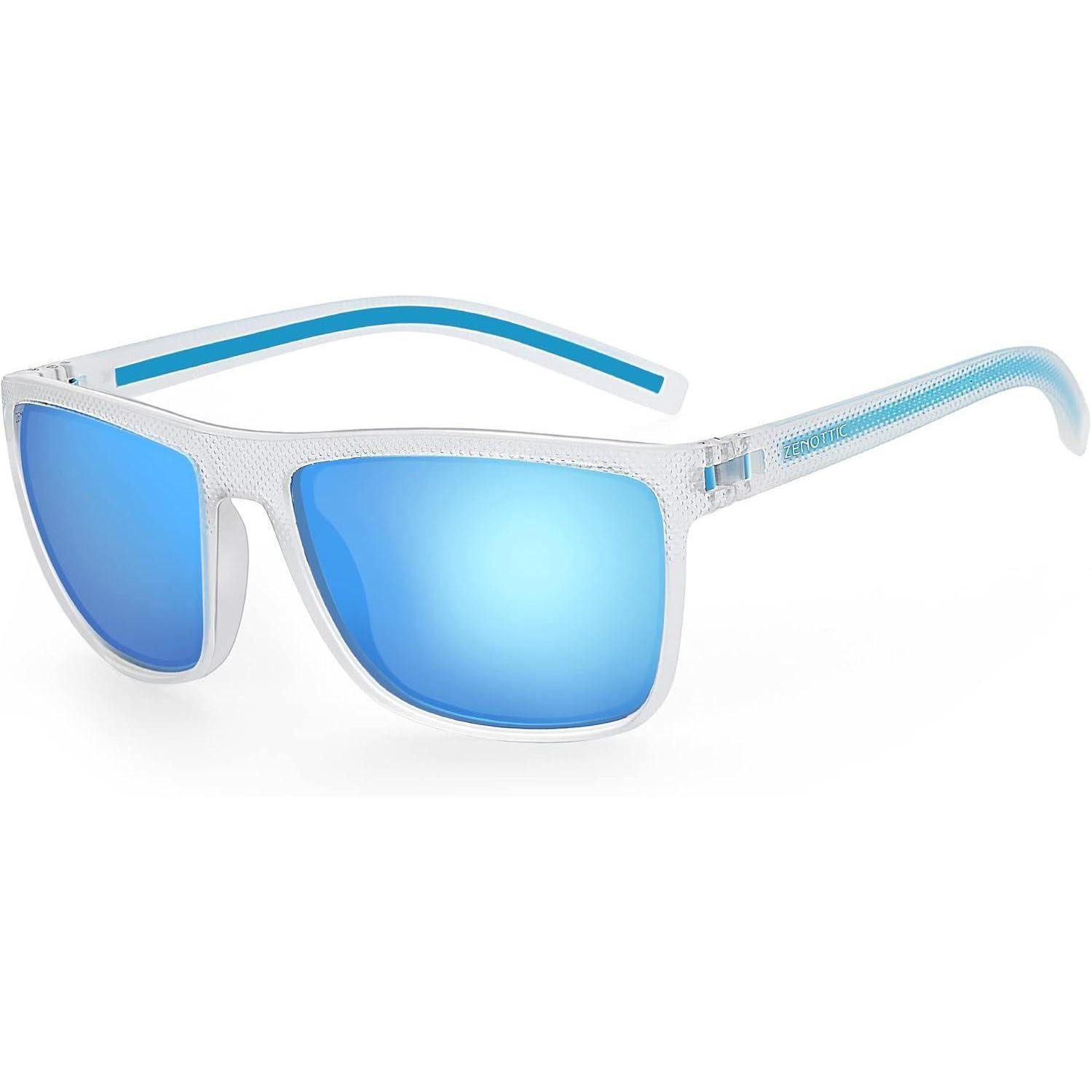 Sonnenbrille Sonnenbrille Herren C12 Transparenter Rahmen Blau Verspiegelte Linse