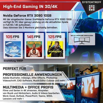 SYSTEMTREFF Gaming-PC (Intel Core i7 12700KF, GeForce RTX 3080, 32 GB RAM, 1000 GB SSD, Luftkühlung, Windows 11, WLAN)