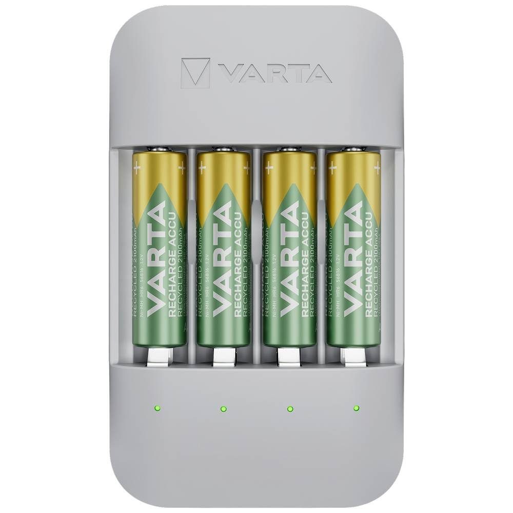 VARTA Recycled 4x AA 2100 mAh Box 57683101121 Rundzellen-Lader (Akku-Defekt Erkennung, Einzelschachtüberwachung, Erhaltungsladung)