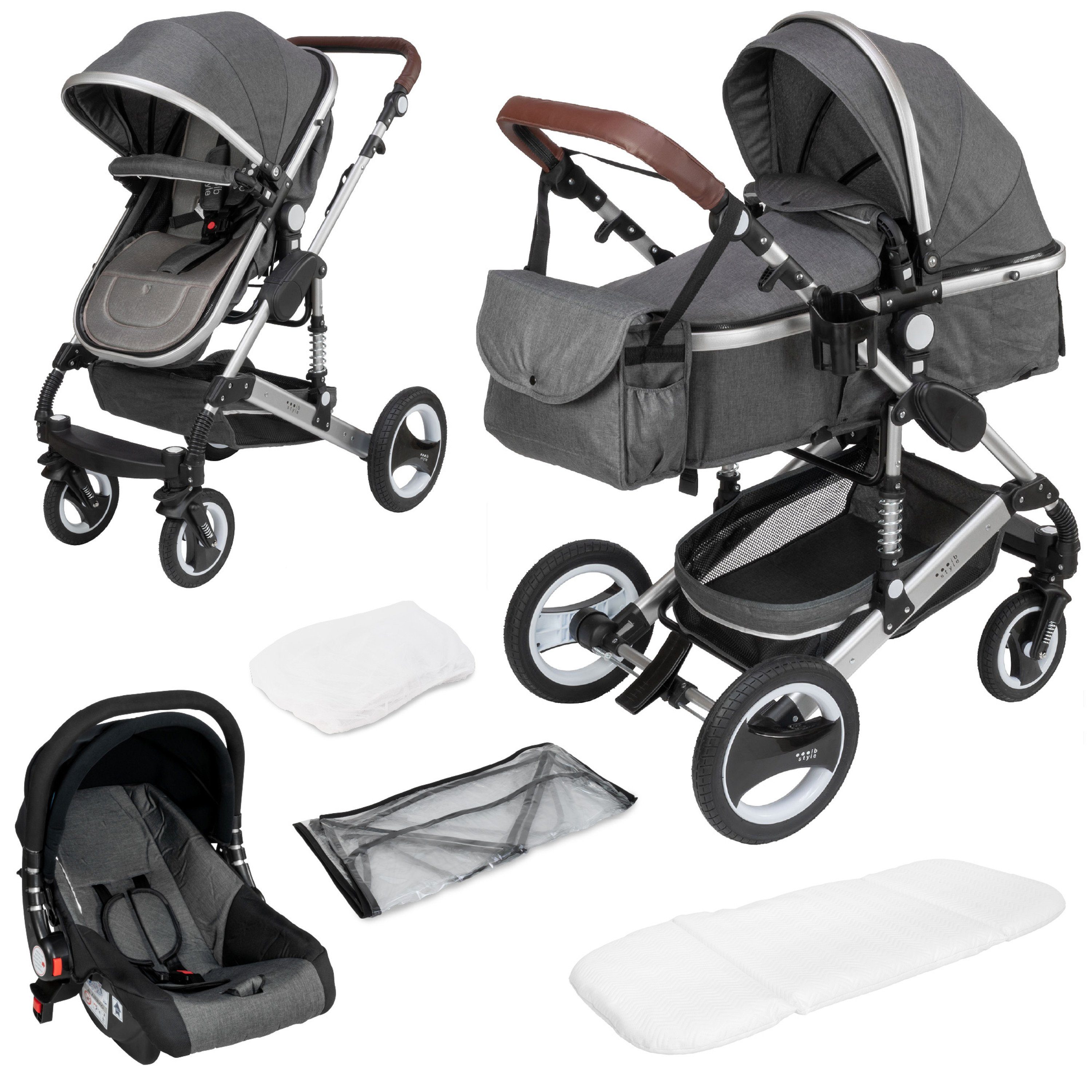 Auto Babyschale Reisebuggy 0-15kg ib style®  SOLE 3in1  Kinderwagen Buggy inkl 