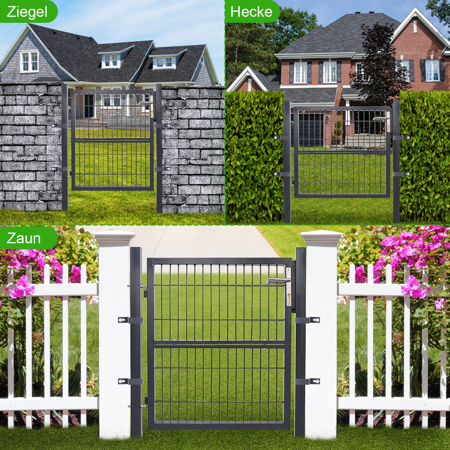Clanmacy Gartentor Gartentür Gartentor Zauntür Zauntor Gartenpforte Zauntür Gartenzaun, mit Schloss, Türklinke und Schlüssel