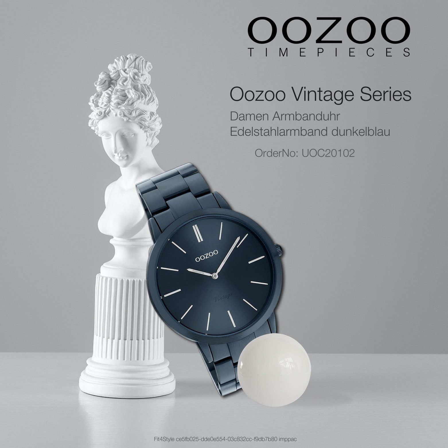 (ca. Fashion-Style blau, Damen rund, groß Edelstahlarmband, OOZOO Oozoo Armbanduhr Damenuhr Quarzuhr 42mm)