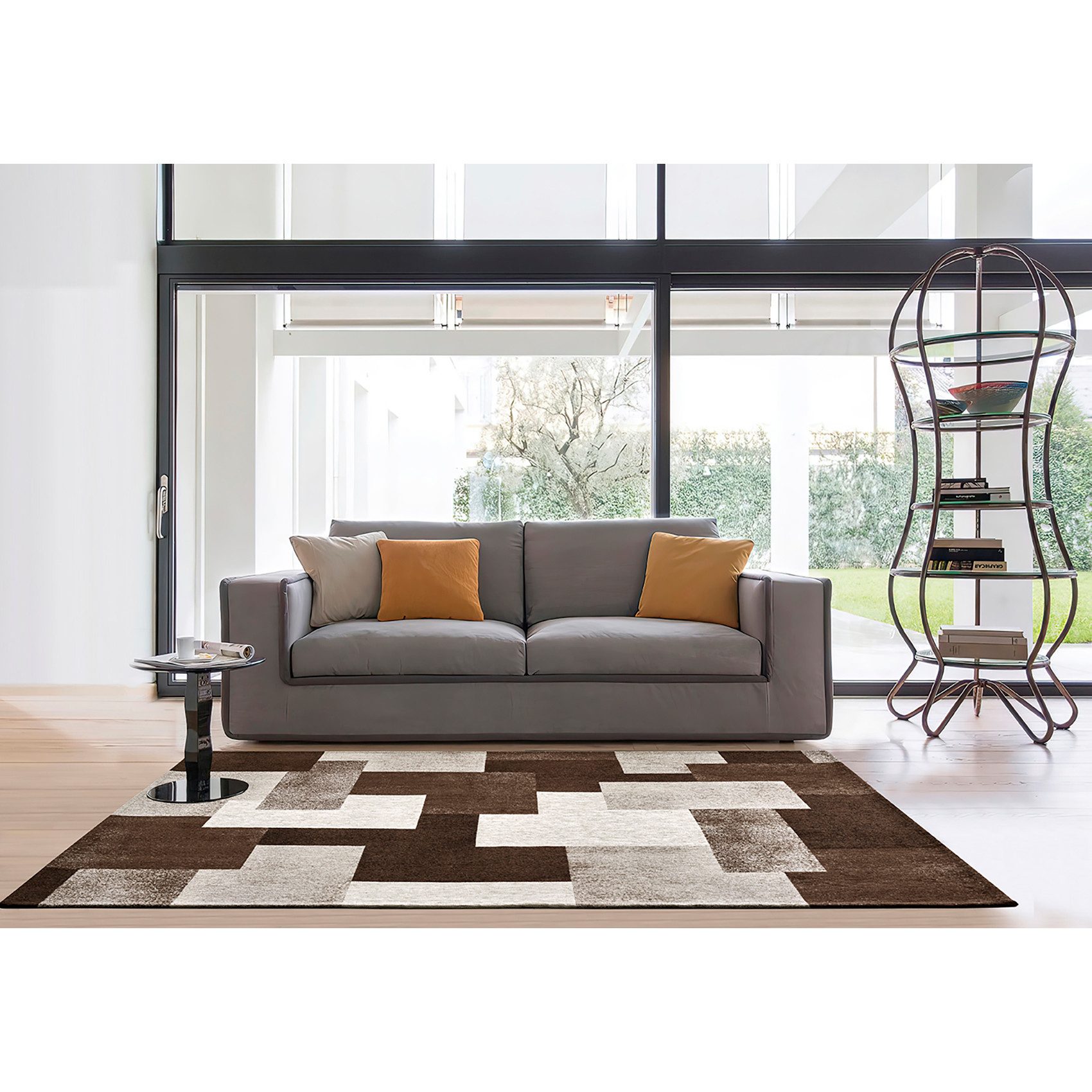 ANRO Teppich MARTINA Geometrie pflegeleicht hochwertig Flurläufer Küchenteppich, eckig, Höhe: 3 mm, Antirutschunterseite 80cm Urban Chic, Patchwork Braun wasser – Bild 2 von 2
