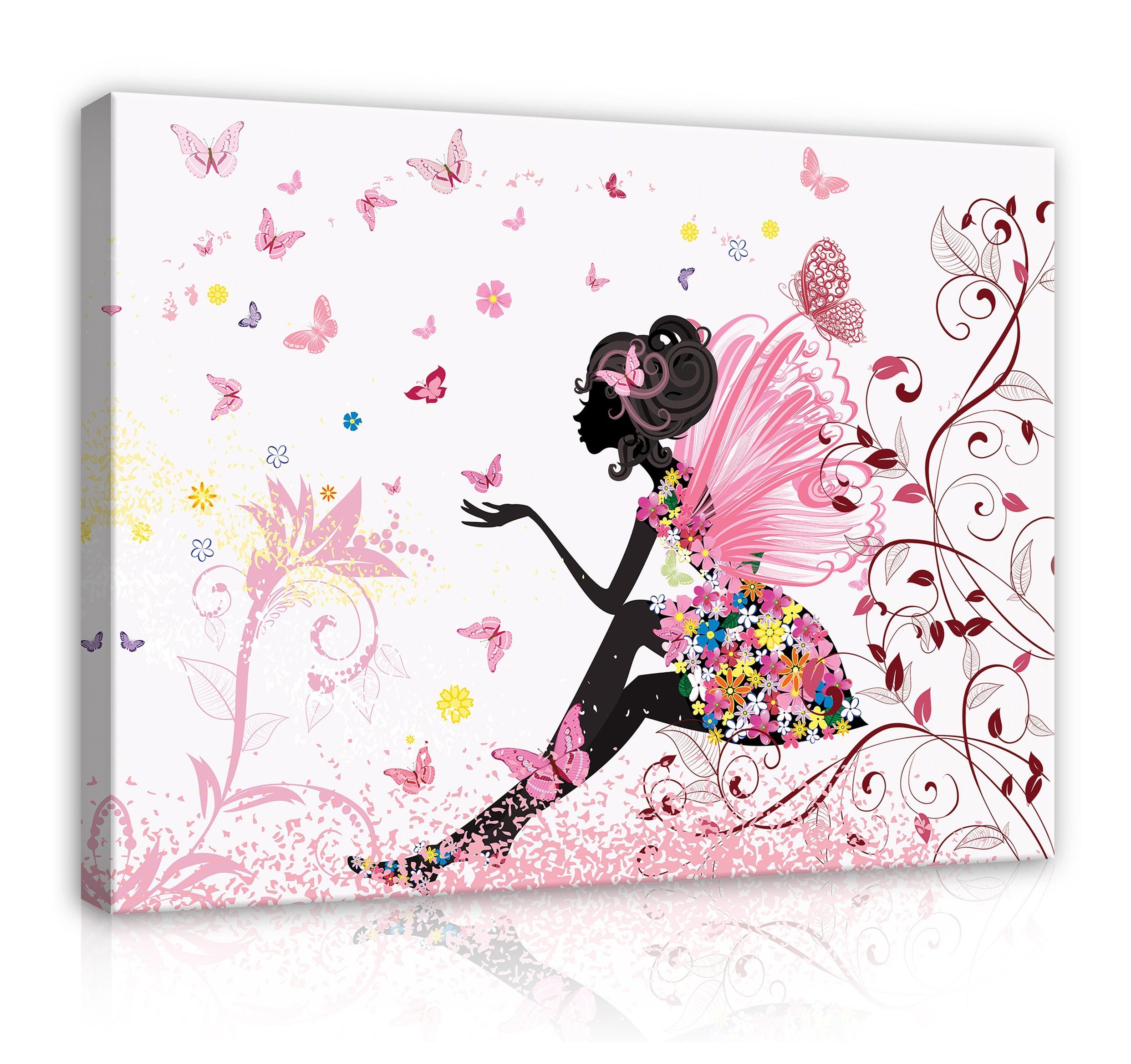Wallarena Leinwandbild Kinderzimmer Mädchen Fee Blumen Schmetterlinge Baby günstig online kaufen
