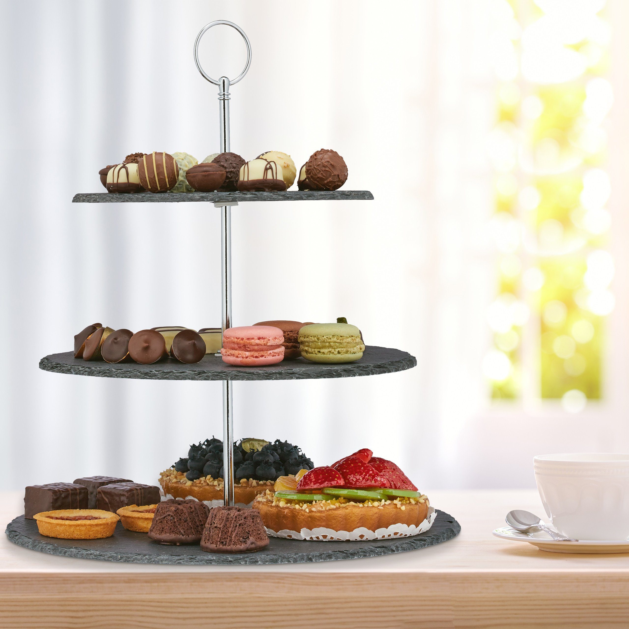 relaxdays Etagere Schiefer 3 Etage, Schiefer
