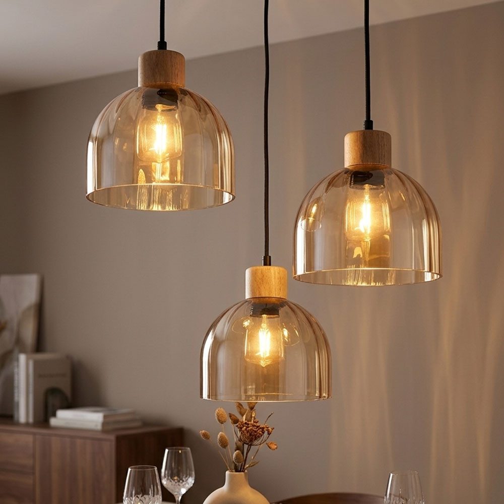 GLOBO LIGHTING LED Pendelleuchte, Leuchtmittel inklusive, Warmweiß, LED Pendelleuchte Hängeleuchte Metall schwarz matt Glas amber H 130 cm