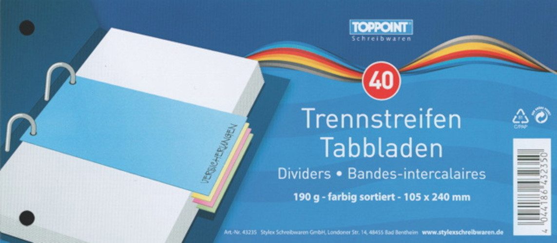 Stylex Schreibwaren Abheftstreifen 80 (2x 40Stk) Trennstreifen 190g je 20x rot blau gelb grün