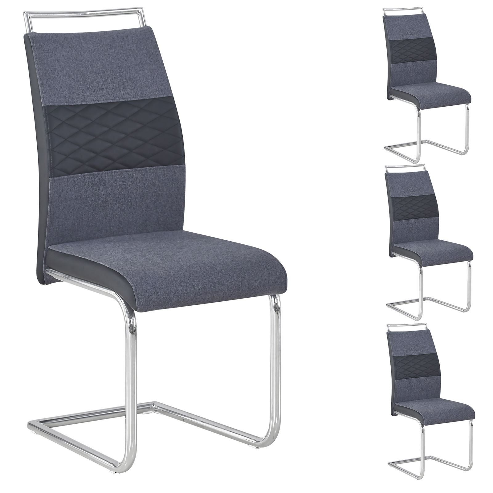 CARO-Möbel Esszimmerstuhl ERZA (4 St), Schwingstuhl 4er-Set mit Stoffbezug und Kunstledereinsatz Dunkelgrau