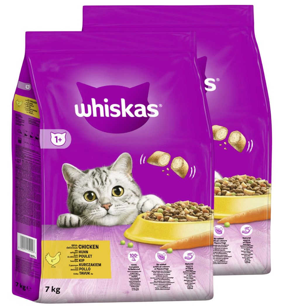 Whiskas WHISKAS® Beutel Trocken 1+ Huhn 2 x 7kg, Trockenfutter für: Katze