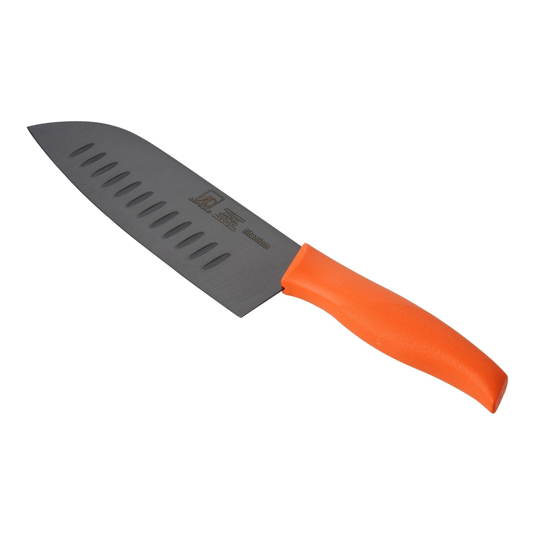 Asphald Allzweckmesser Santoku Messer Kochmesser Titan Klinge Orange Griff Titanmesser, aus einem Stück geschmiedet