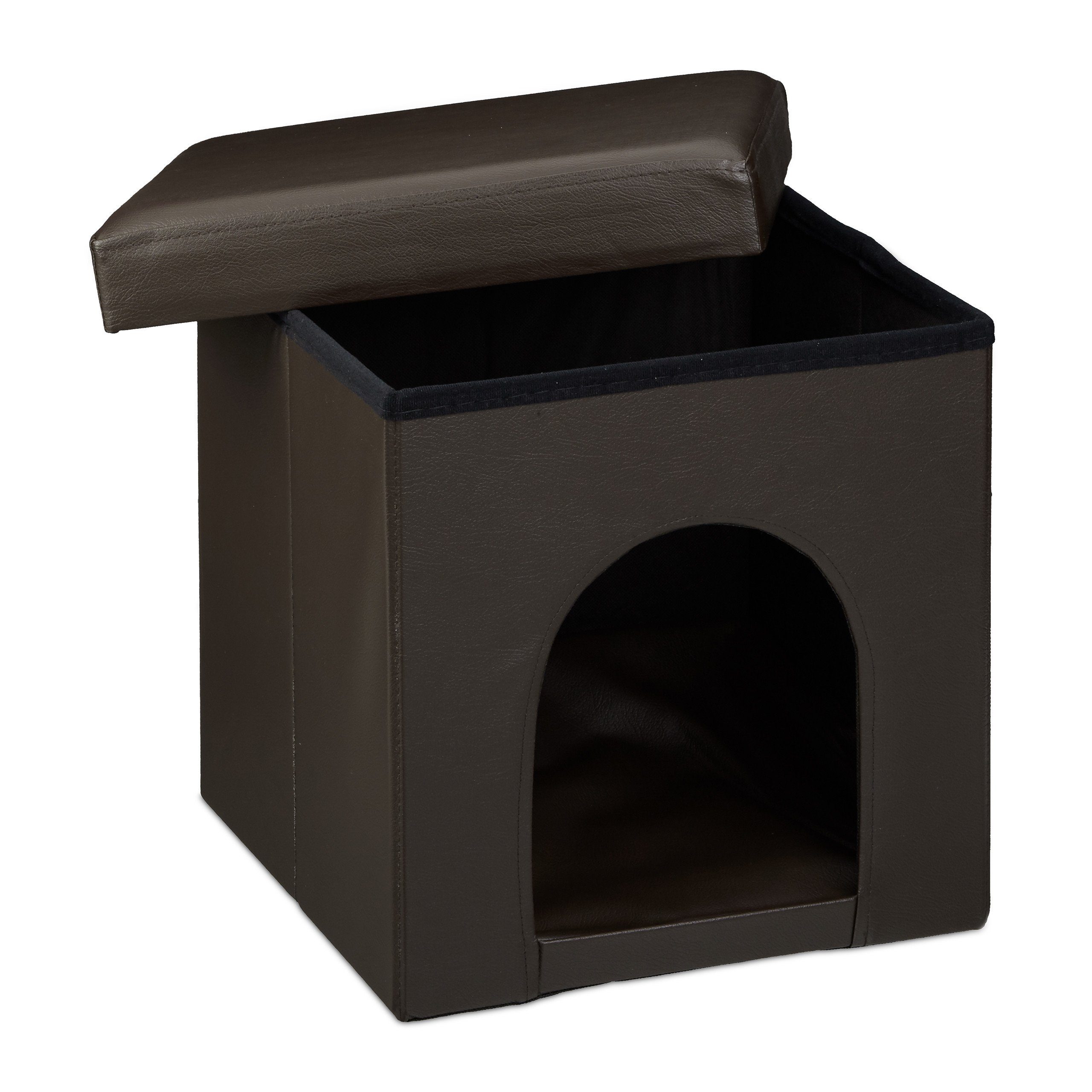 relaxdays Indoorhütte Hundebox Sitzhocker, braun günstig online kaufen