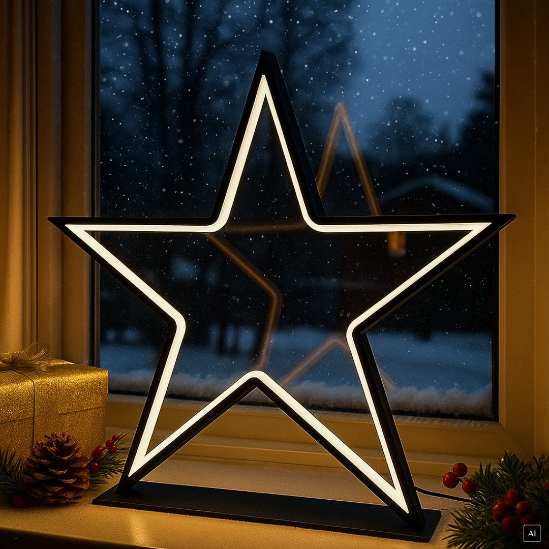 abc HOME LED Stern Fensterdeko, LEDs, Metall, schwarz, elektrisch, Mit Dimmerfunktion, Schutzklasse IP55, LED fest integriert, Warmweiß