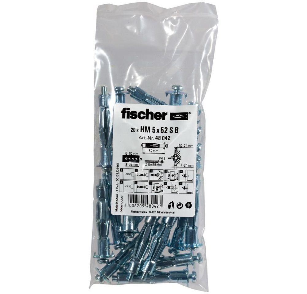 Thumbnail - fischer Schrauben- und Dübel-Set Fischer Hohlraumdübel aus Metall 5.0 x 52 mm - 20