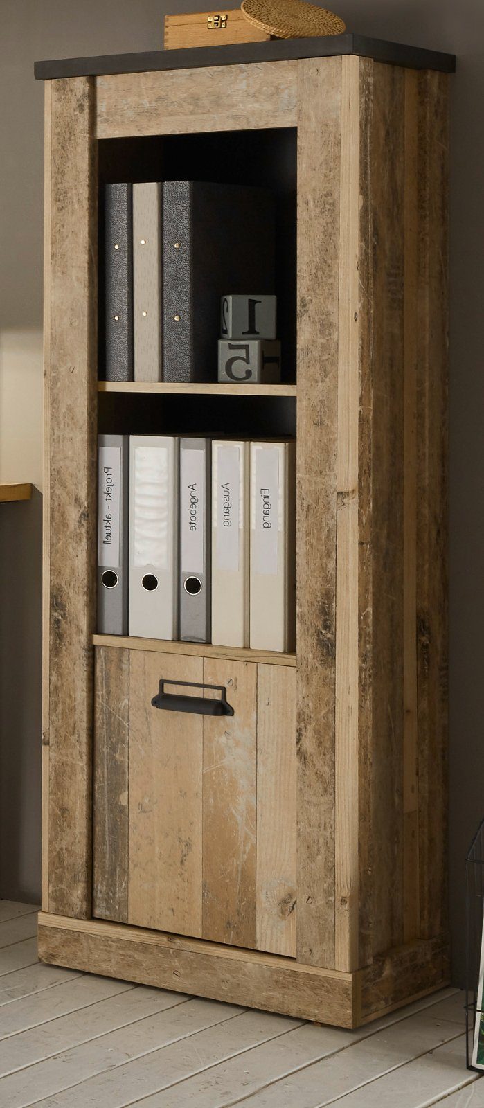 Furn.Design Aktenschrank Stove (Mehrzweck Büroschrank in Used Wood Vintage, 51 x 146 cm) mit Soft-Close